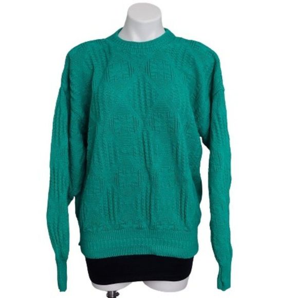 Vintage Sweaters - Vintage 1990's Unisex The Fox Collection Dad Sweater, Green L/XL